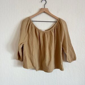 Atelier Delphine Afton Crinkled Cotton Gauze Puff Sleeve Blouse Top Small Tan